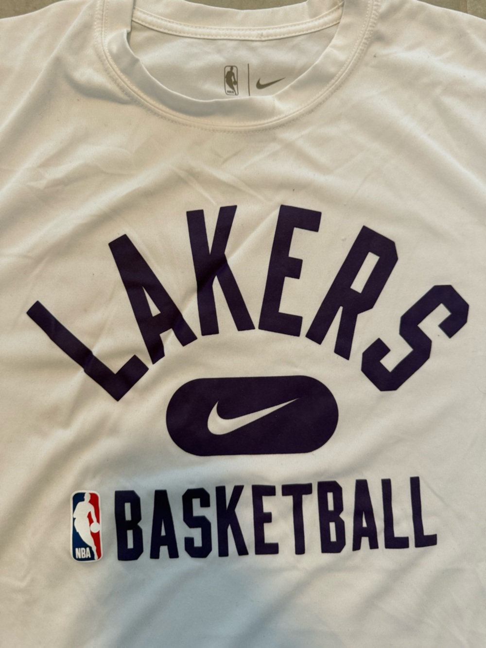 Nike Lakers White Tee with Black NBA Authentics Patch